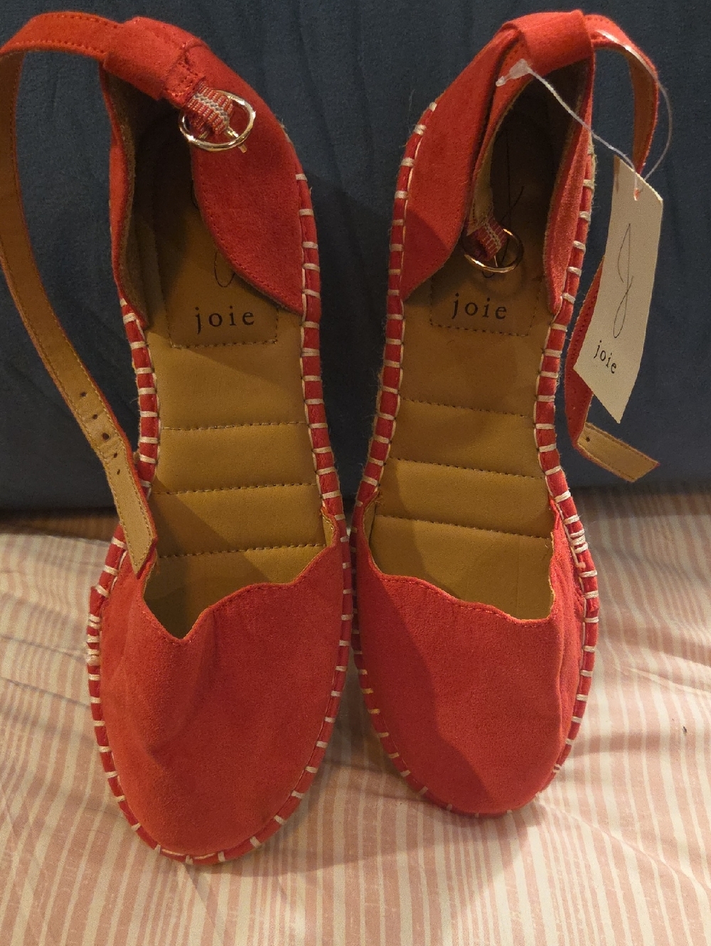 NWT Joie Cruz Red Sueded Espadrille Wedge Sandals Sz 6.5